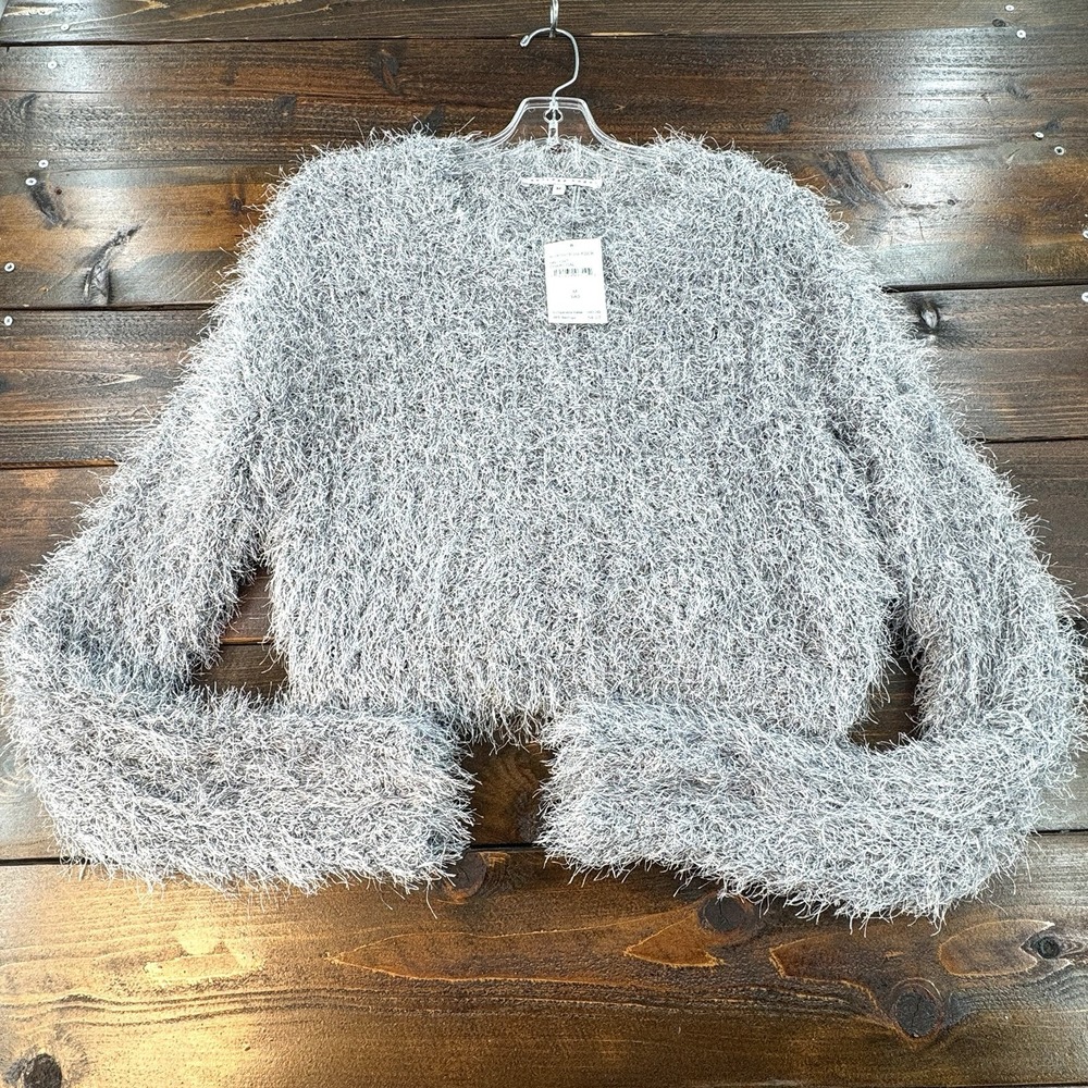 Endless Rose Women's Furry Sweater Round Neck Bell Sleeve Cropped Size Medium - Picture 7 of 11